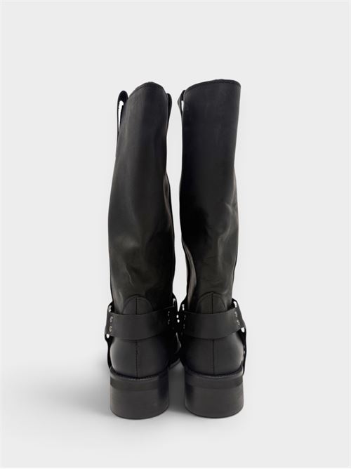 Stivale biker in pelle nero con cinturino IL LACCIO | 4630DAKARNERO
